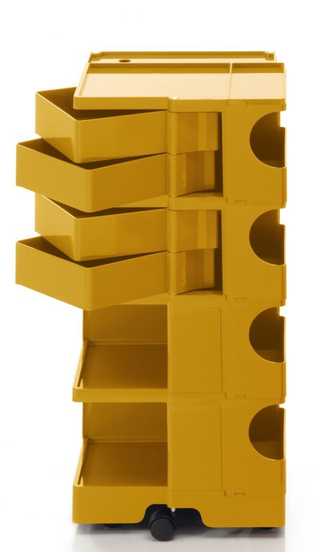 Gelber Boby Rollcontainer B44 mit Schubladen und Ablagefächern, ideal für Büro und Arbeitszimmer.